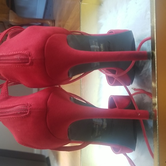 ❤Sexy Red Pointed Toe Lace up Heels Size 10 - Picture 7 of 10